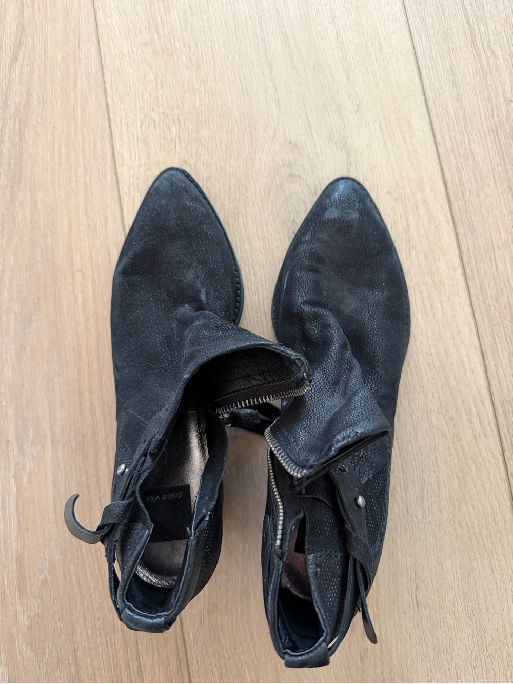 Dolce Vita Black Pointed Leather Ankle Booties